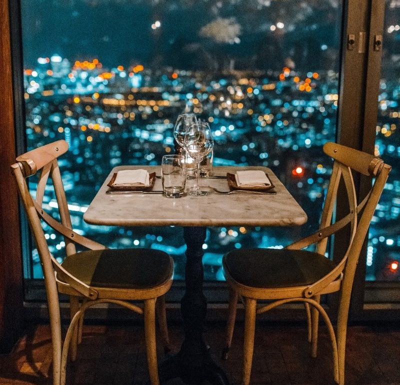 dinner for two at restaurant overlooking city