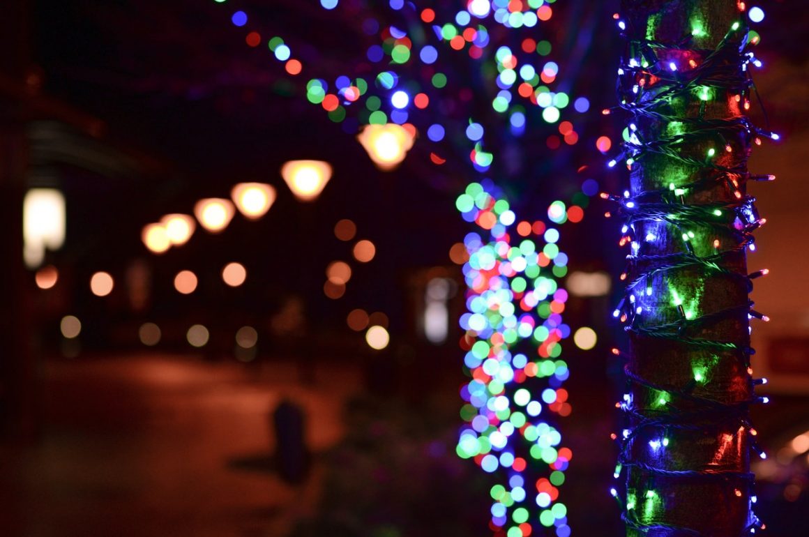illuminated Christmas lights at night
